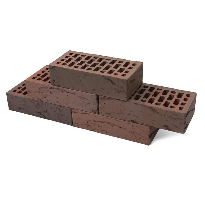 Кирпич BRAER облицовочный БРАЕР кладка бордо кора дуба, 250х120х65 мм